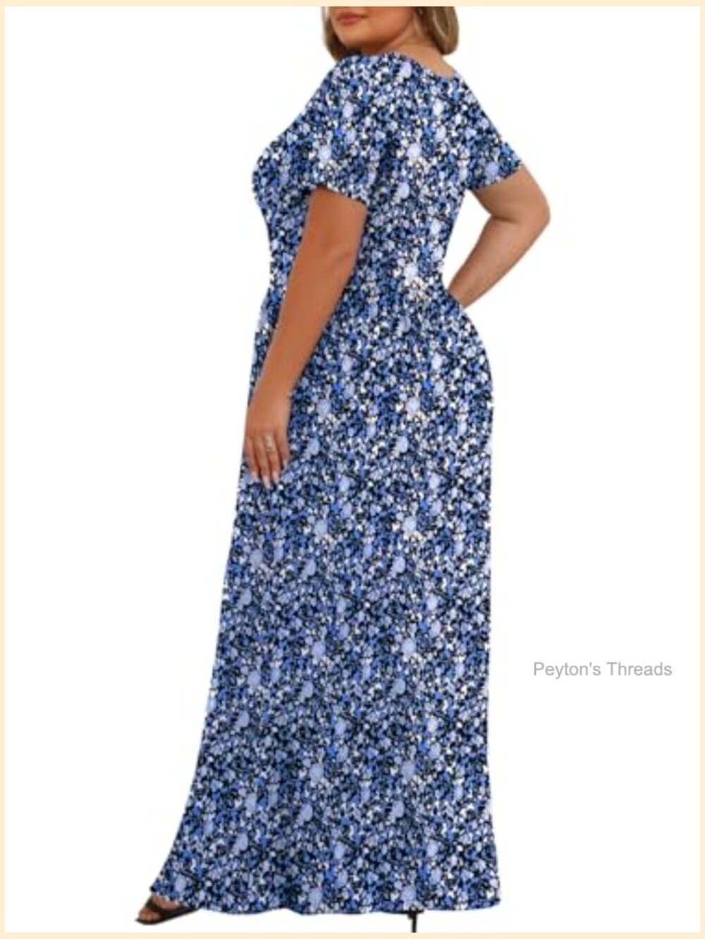 Plus Size Maxi Dress Short Sleeve with Pockets Summer Casual Long Dress - Picture 4 of 5
